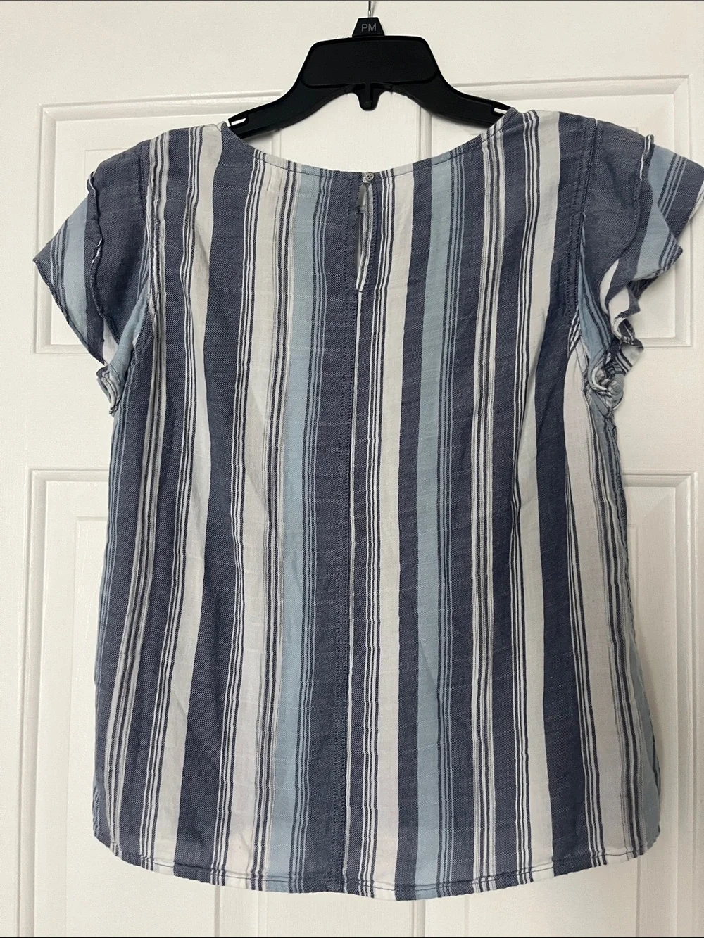 Calvin Klein Jeans Striped Blouse with Ruffle Sleeves Coastal Fisherman - Picture 3 of 6